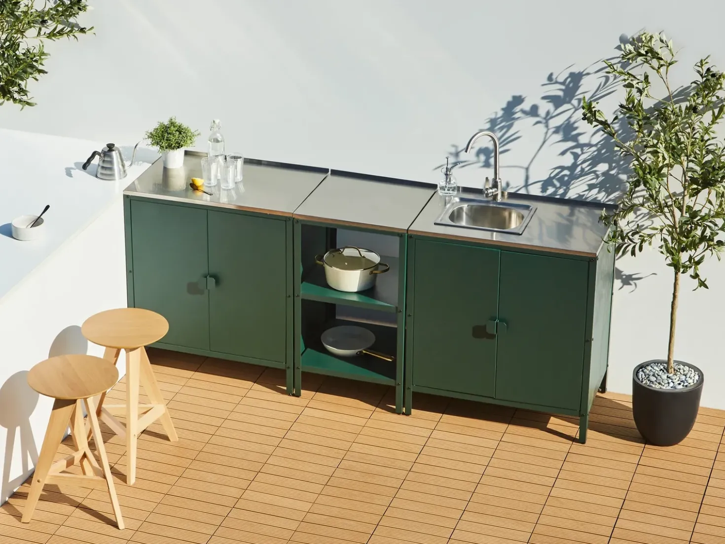 Set cucina da esterno 3 elementi con lavello VILAMA Metallo Verde