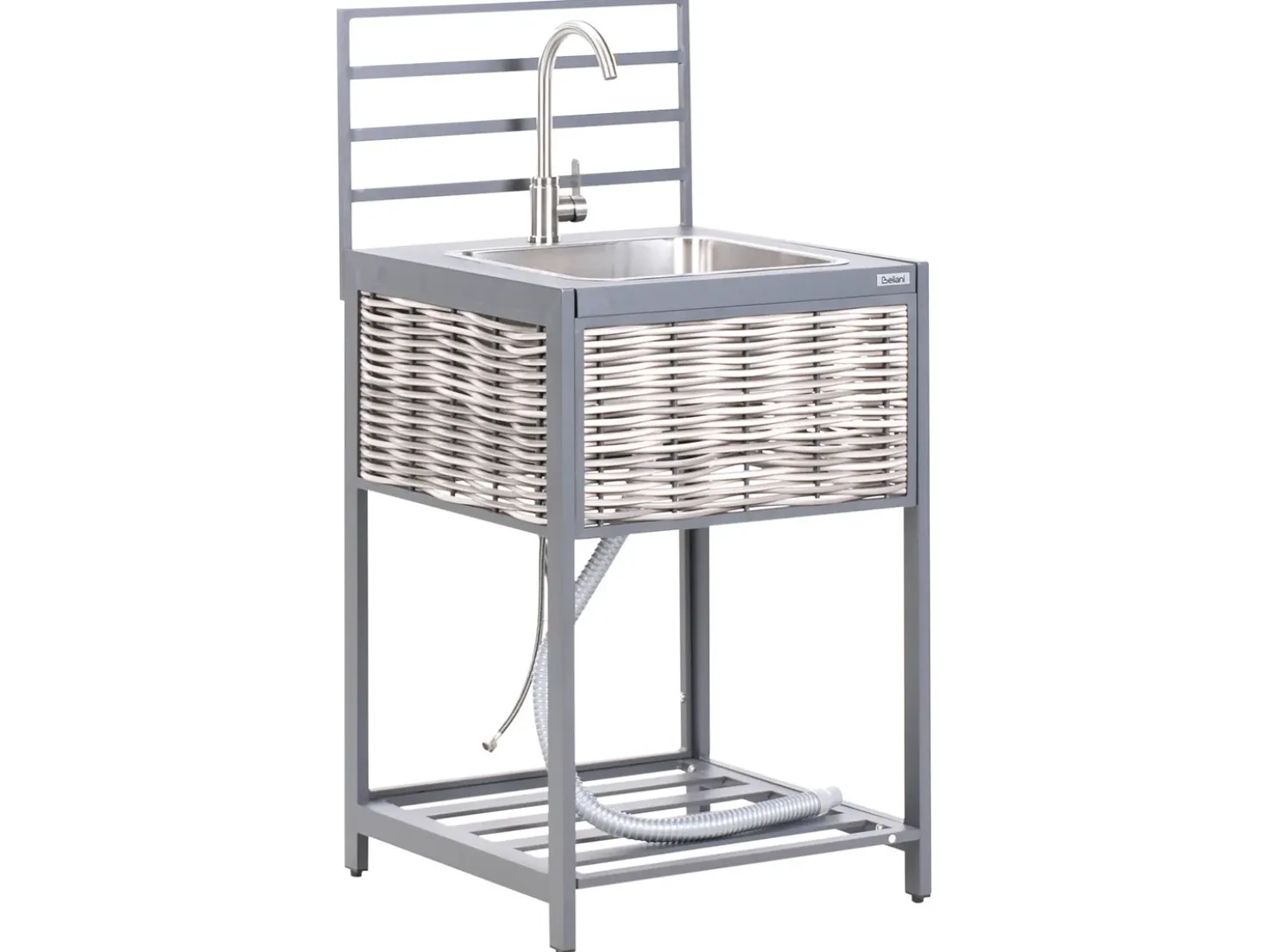 Set cucina da esterno 4 elementi con lavello MIRADOR Rattan sintetico (PE) Grigio