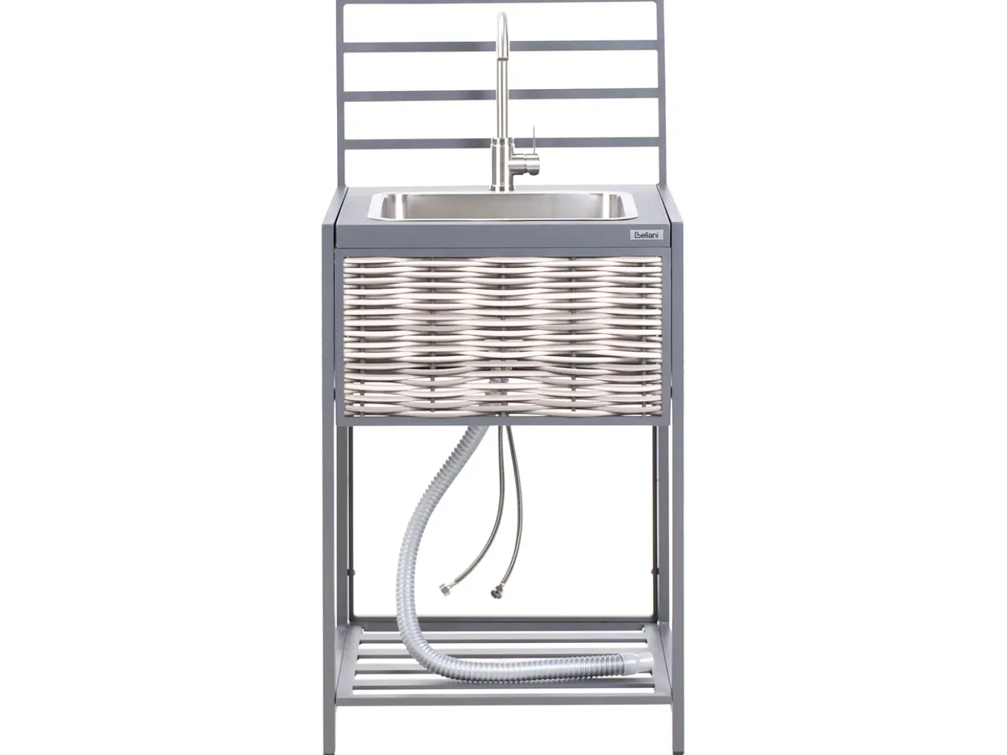 Set cucina da esterno 4 elementi con lavello MIRADOR Rattan sintetico (PE) Grigio