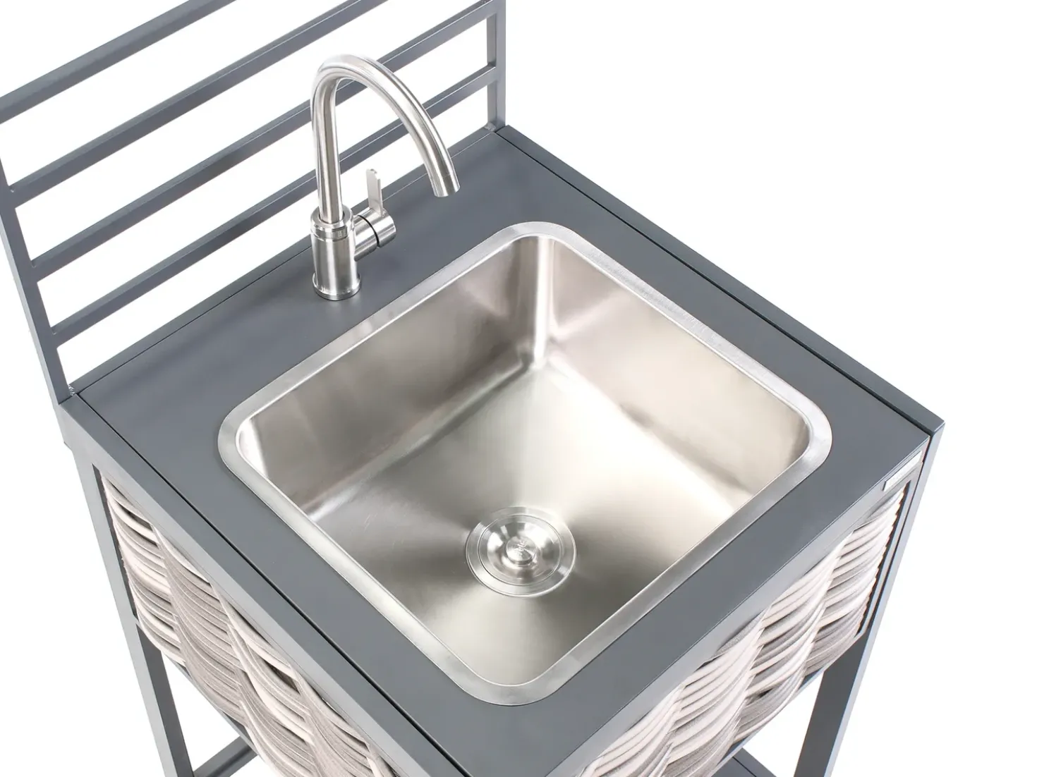 Set cucina da esterno 4 elementi con lavello MIRADOR Rattan sintetico (PE) Grigio