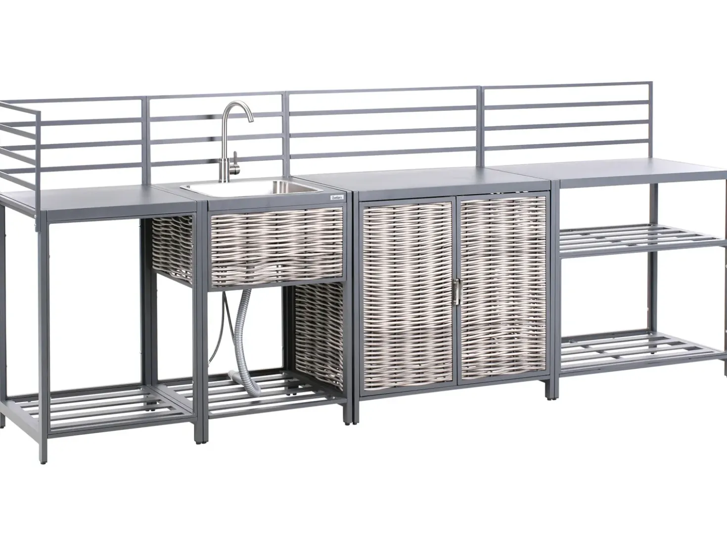 Set cucina da esterno 4 elementi con lavello MIRADOR Rattan sintetico (PE) Grigio