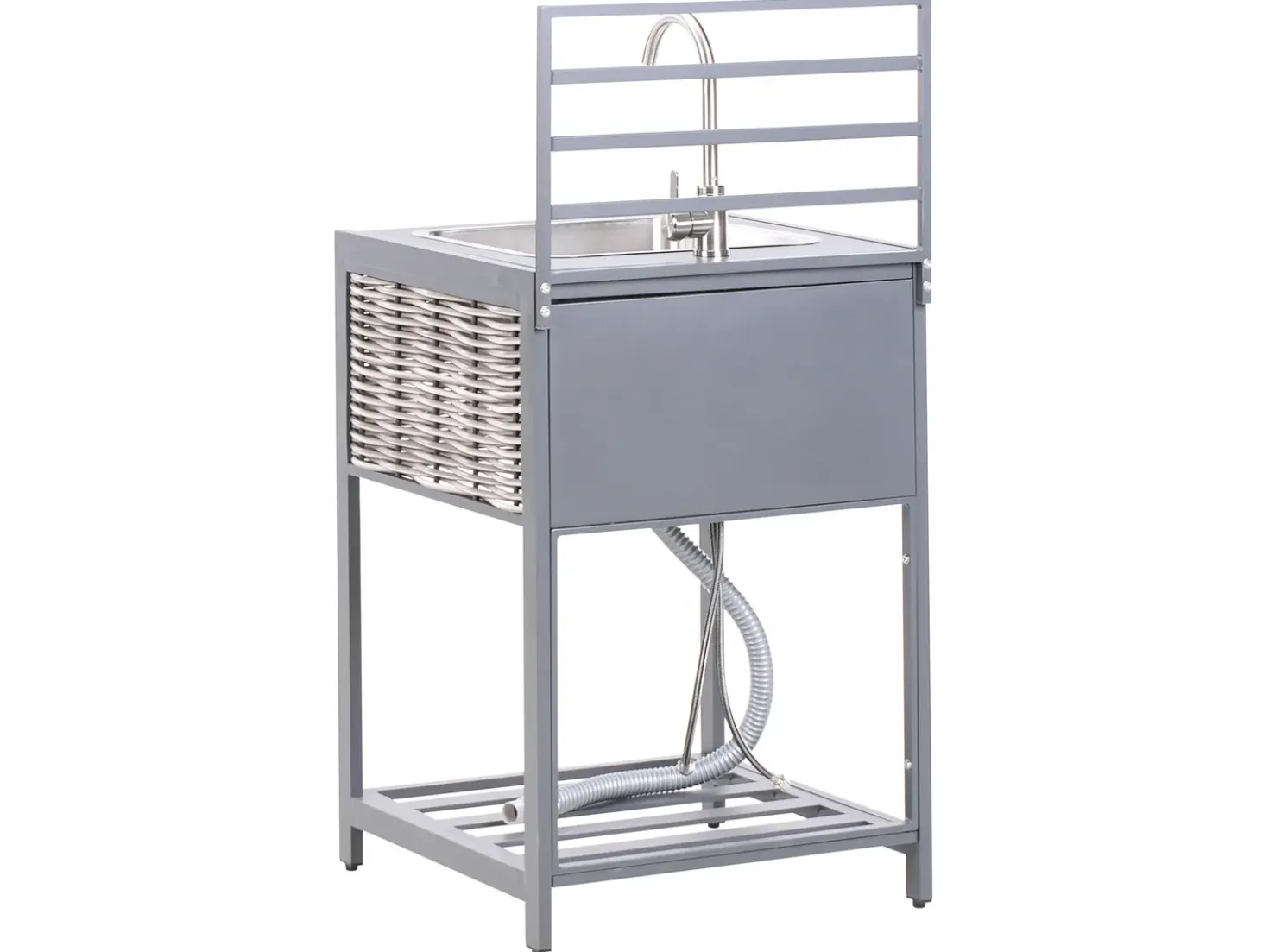 Set cucina da esterno 4 elementi con lavello MIRADOR Rattan sintetico (PE) Grigio