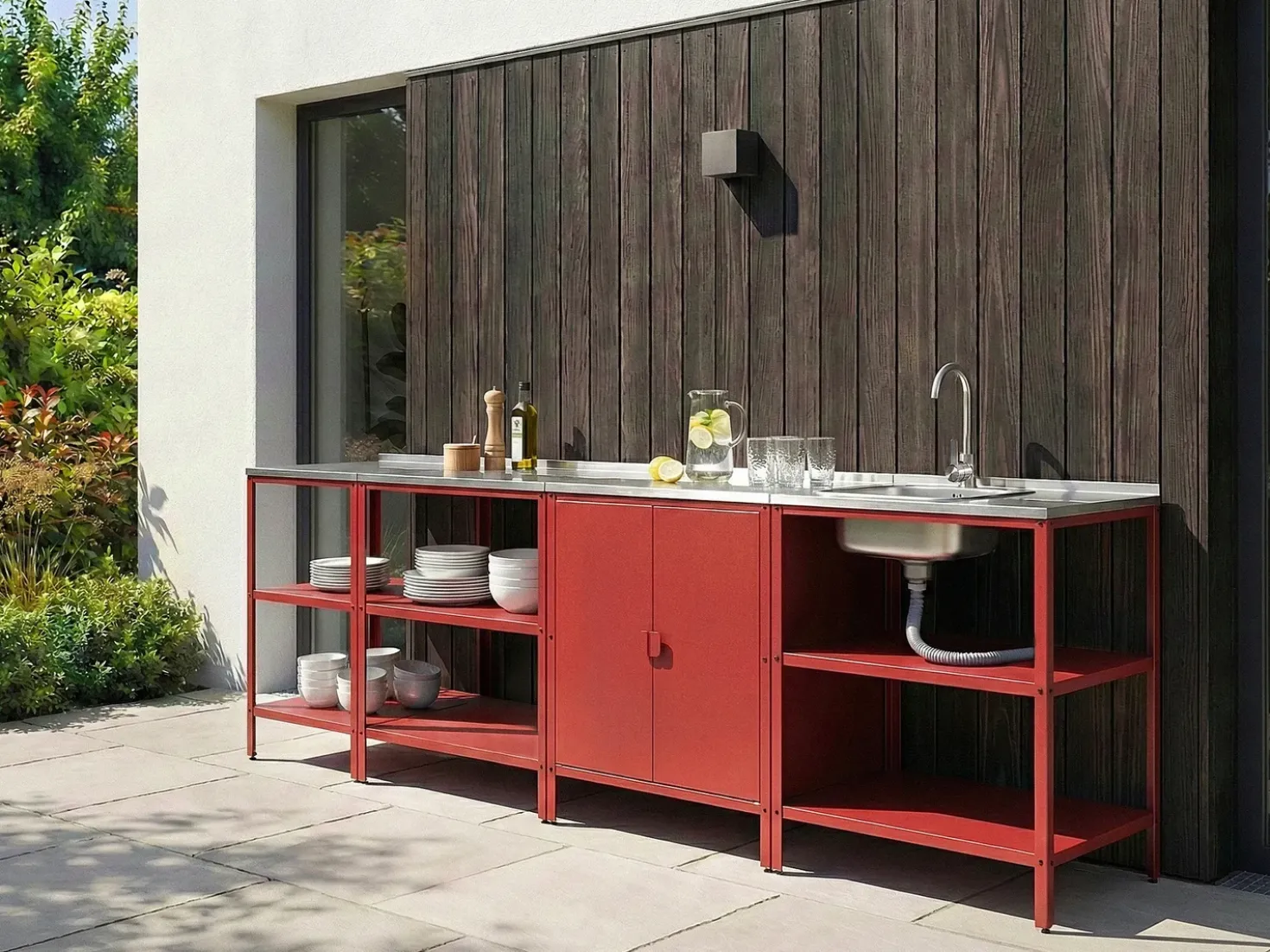 Set cucina da esterno 4 elementi con lavello VILAMA Metallo Rosso