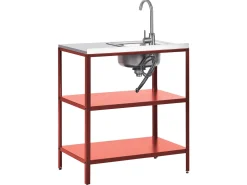 Set cucina da esterno 4 elementi con lavello VILAMA Metallo Rosso