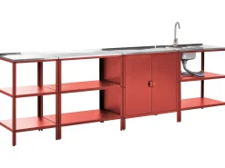 Set cucina da esterno 4 elementi con lavello VILAMA Metallo Rosso