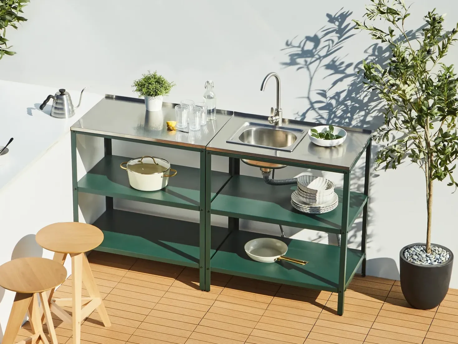 Set cucina da esterno 2 elementi con lavello VILAMA Verde