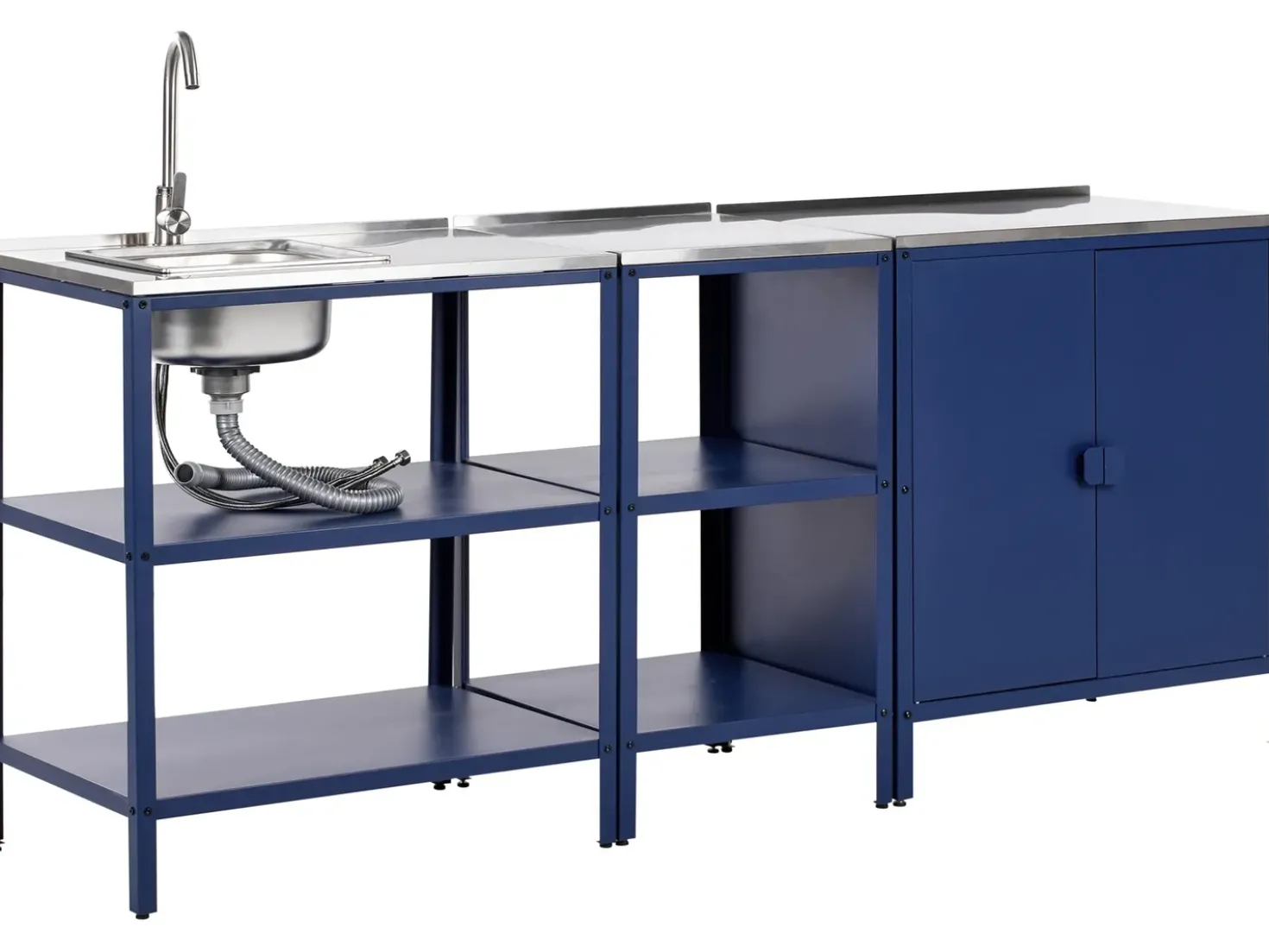 Set cucina da esterno 3 elementi con lavello VILAMA Metallo Blu