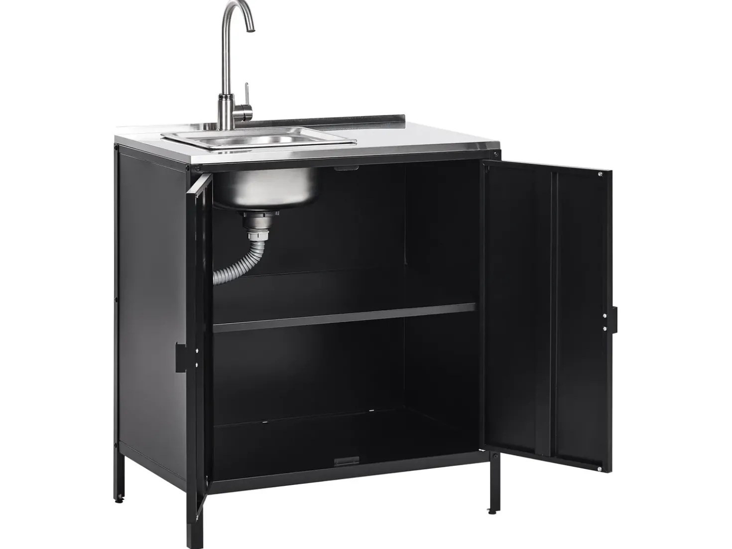 Set cucina da esterno 3 elementi con lavello VILAMA Metallo Nero