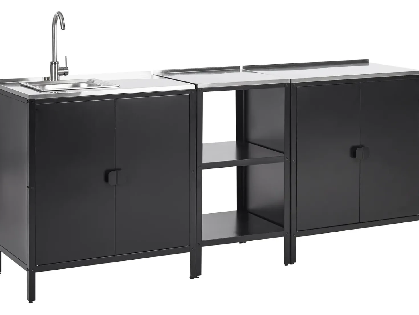 Set cucina da esterno 3 elementi con lavello VILAMA Metallo Nero