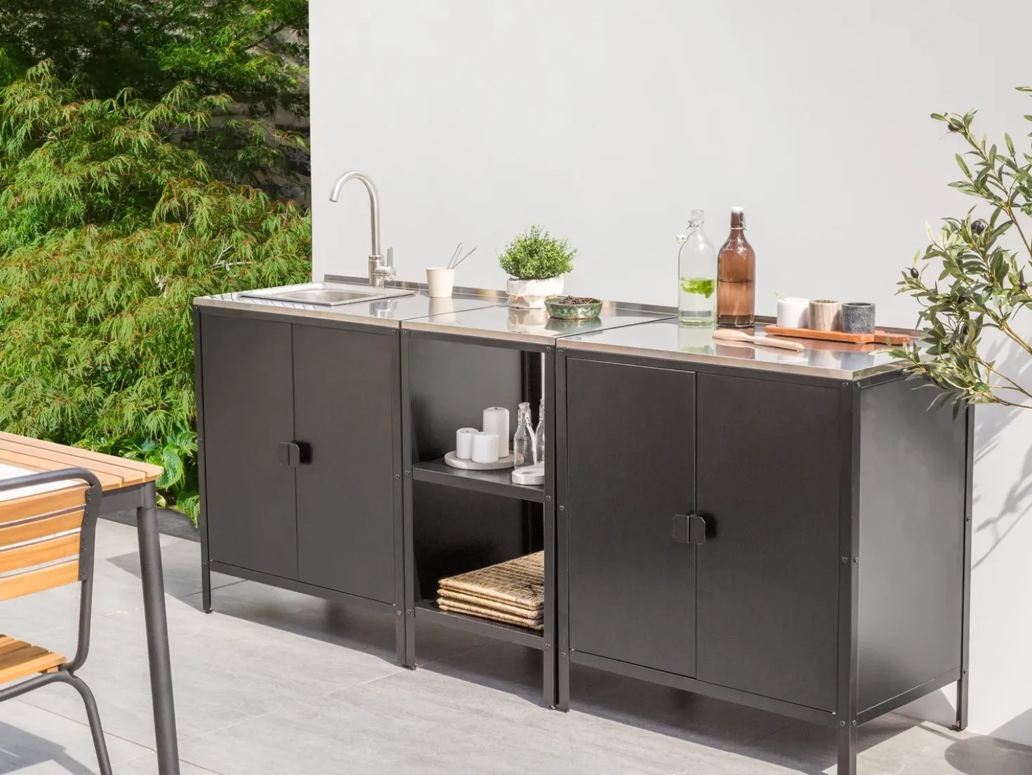 Set cucina da esterno 3 elementi con lavello VILAMA Metallo Nero