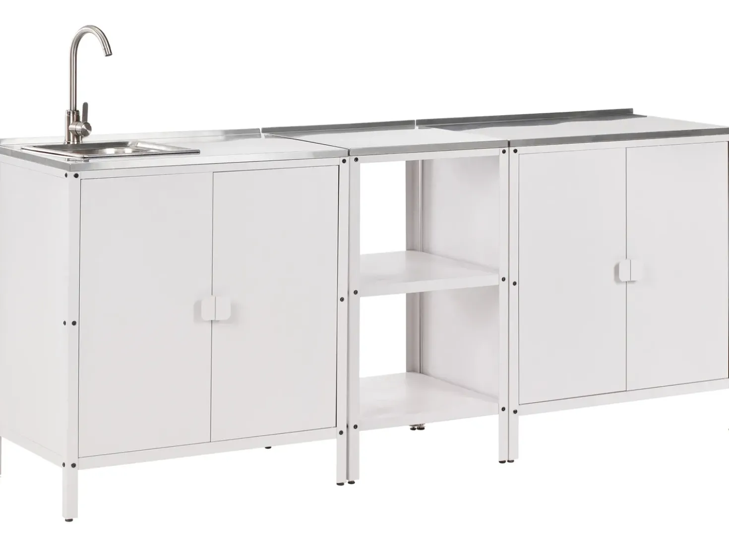 Set cucina da esterno 3 elementi con lavello VILAMA Metallo Bianco