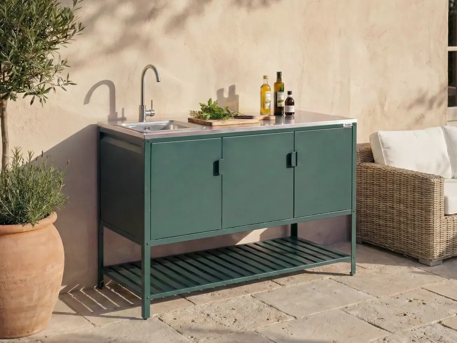 Set cucina da esterno 2 elementi con lavello MAENZA Metallo Verde