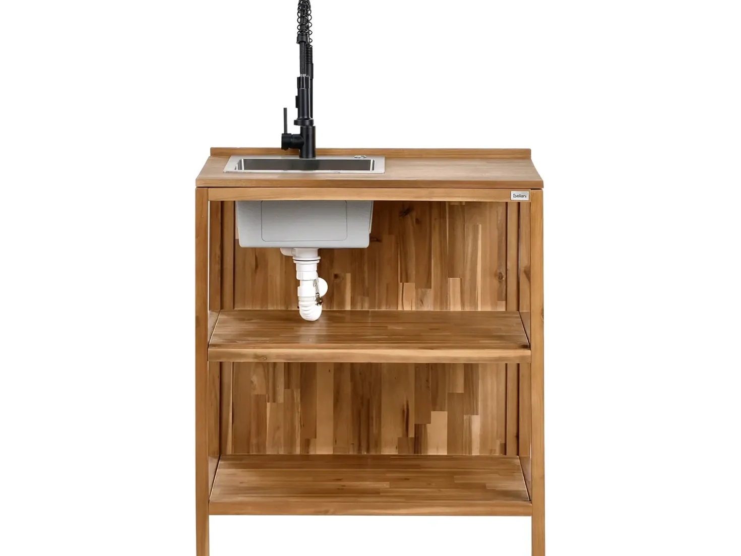 Set cucina da esterno 3 elementi con lavello VENOSA Legno d'acacia Marrone/Nero