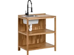 Set cucina da esterno 3 elementi con lavello VENOSA Legno d'acacia Marrone/Nero
