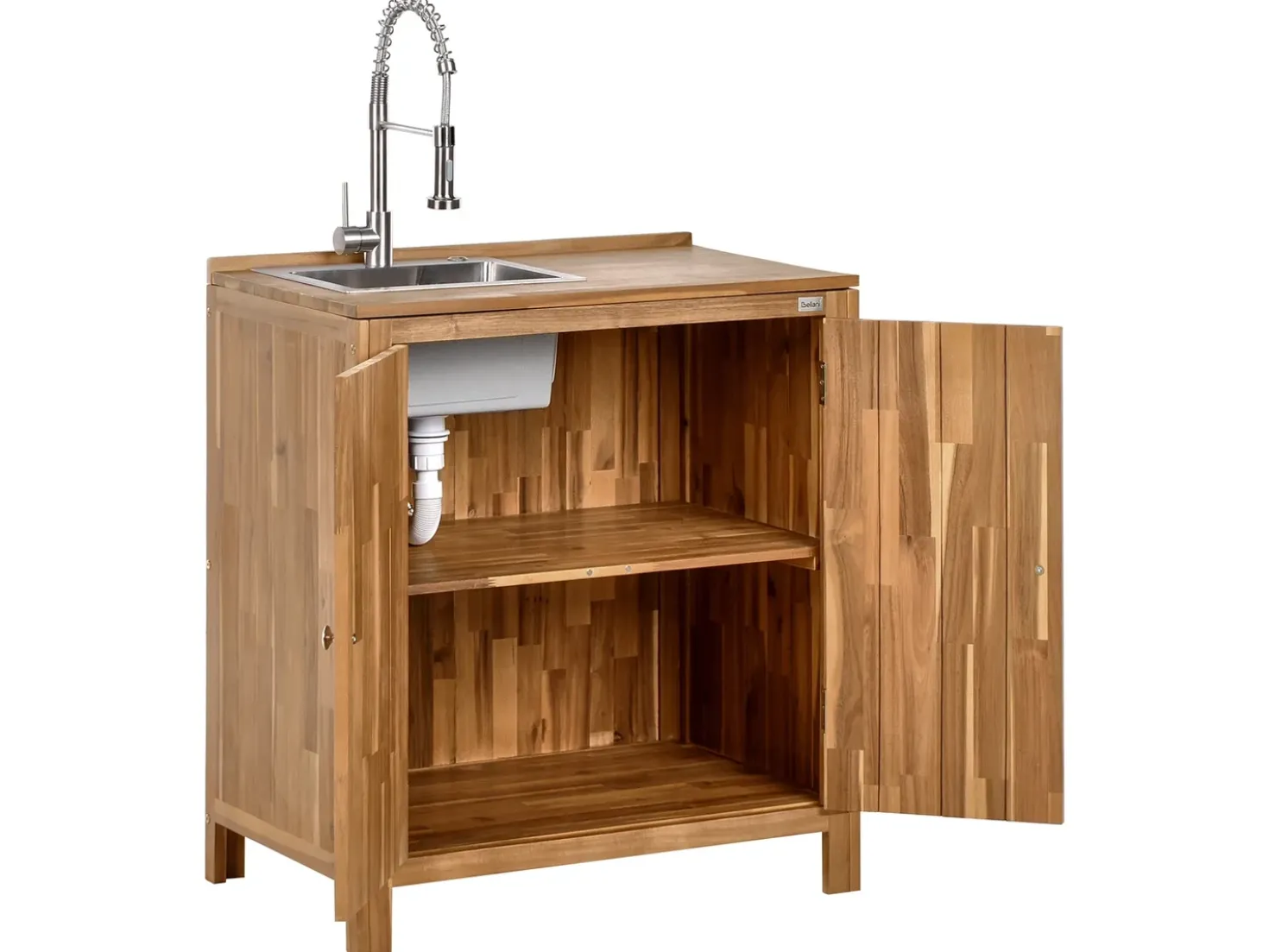 Set cucina da esterno 3 elementi con lavello VENOSA Legno d'acacia Marrone/Argento