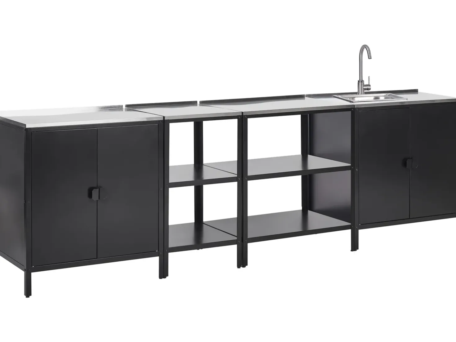 Set cucina da esterno 4 elementi con lavello VILAMA Metallo Nero