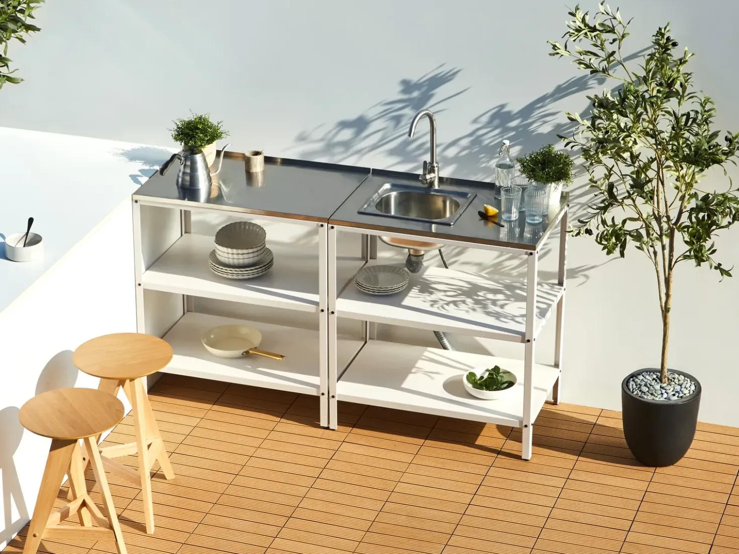 Set cucina da esterno 2 elementi con lavello VILAMA Bianco