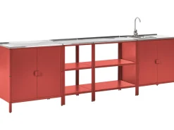 Set cucina da esterno 4 elementi con lavello VILAMA Metallo Rosso