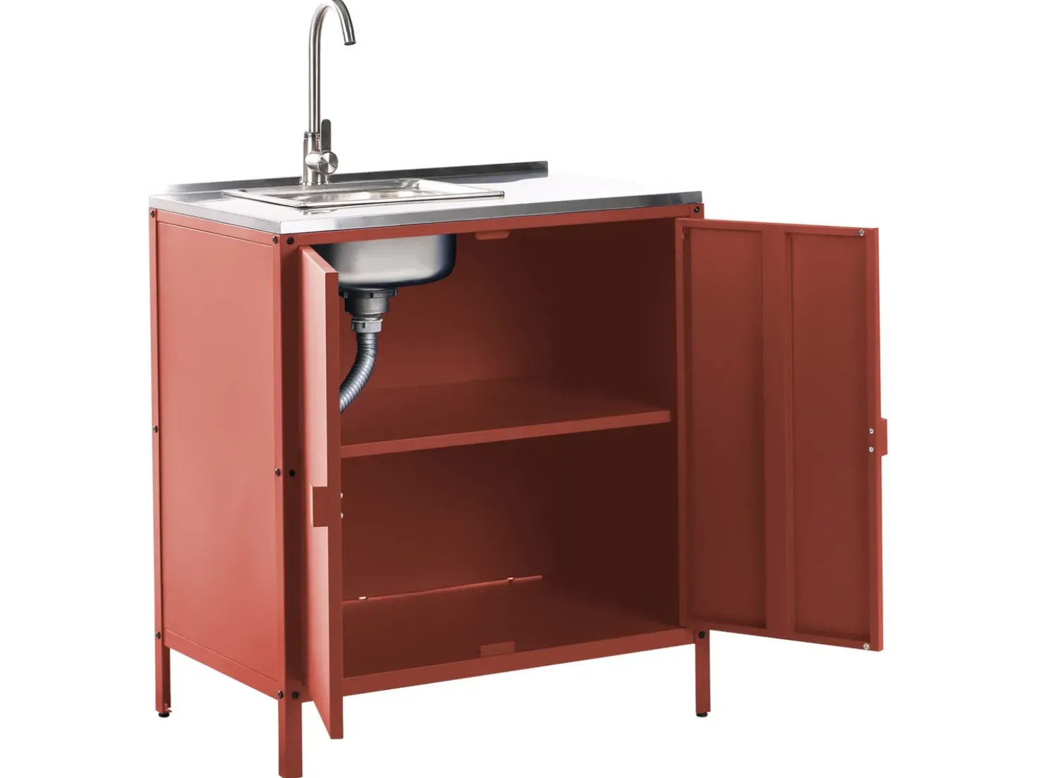 Set cucina da esterno 4 elementi con lavello VILAMA Metallo Rosso