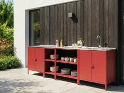 Set cucina da esterno 4 elementi con lavello VILAMA Metallo Rosso