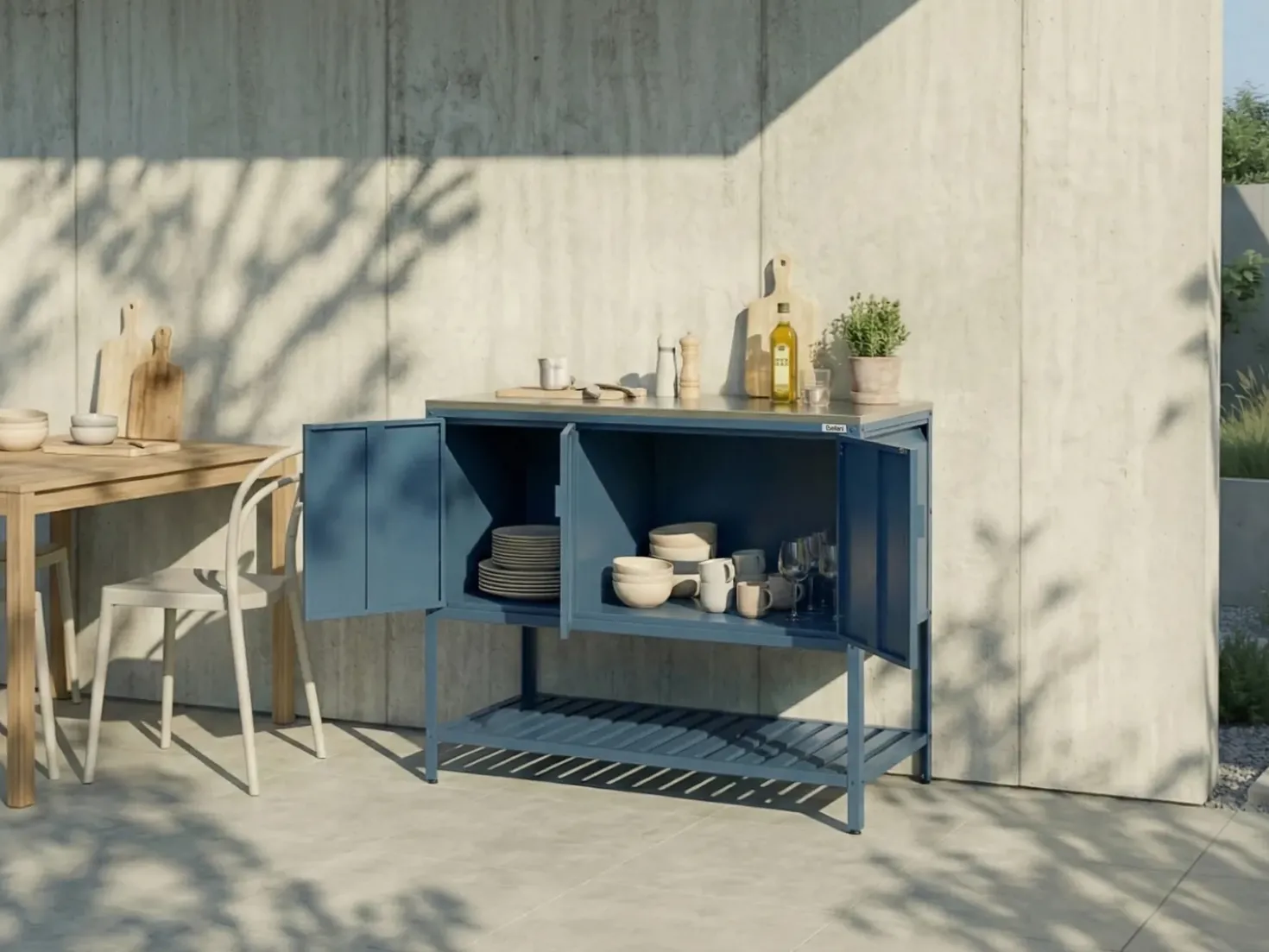 Set cucina da esterno 2 elementi con tavolo da bar MAENZA Metallo Blu