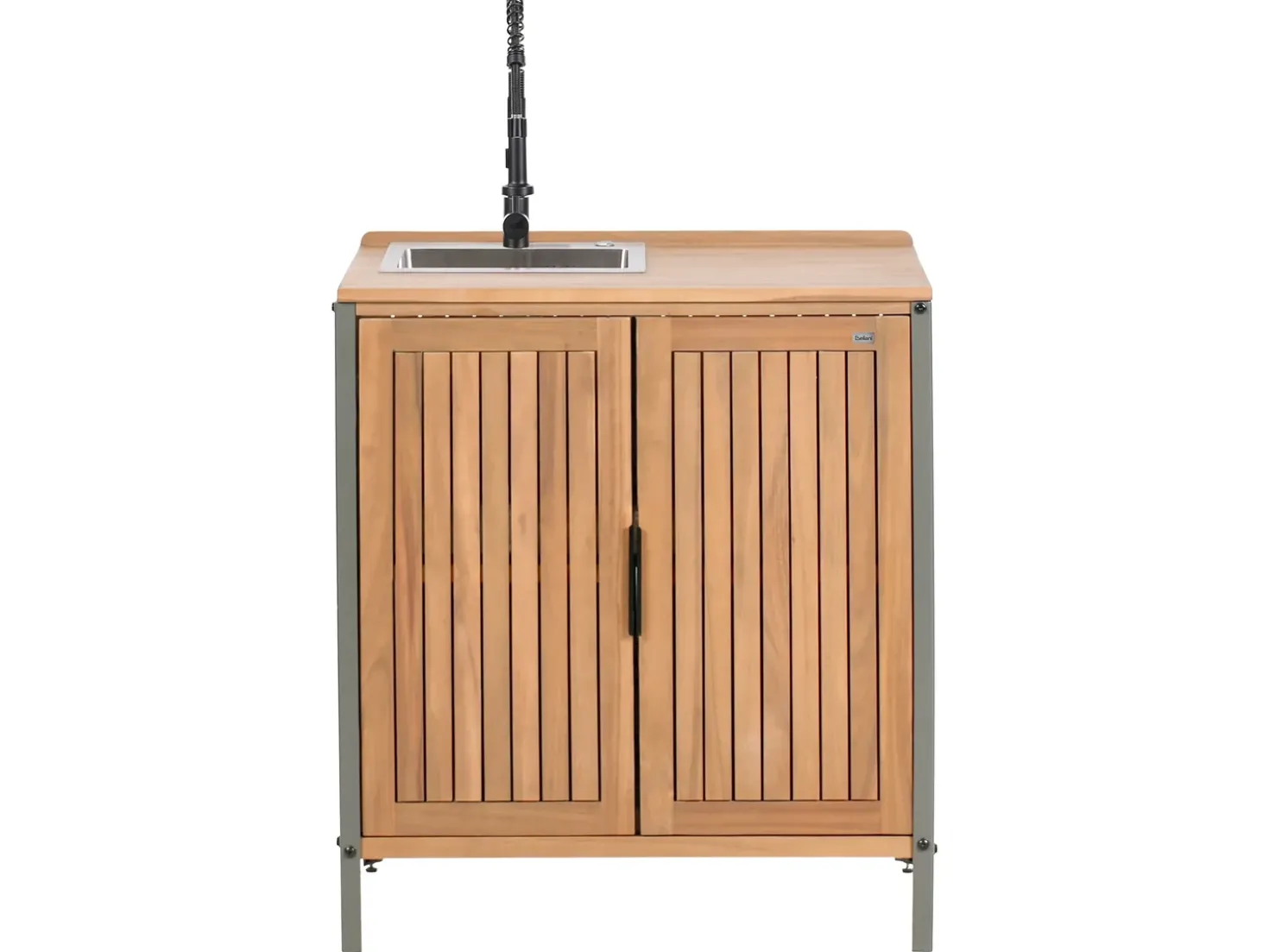 Set cucina da esterno 3 elementi con lavello IVREA Legno di acacia certificato Marrone/Nero