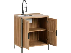 Set cucina da esterno 3 elementi con lavello IVREA Legno di acacia certificato Marrone/Nero