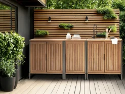 Set cucina da esterno 3 elementi con lavello IVREA Legno di acacia certificato Marrone/Nero