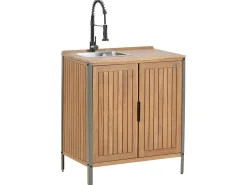 Set cucina da esterno 3 elementi con lavello IVREA Legno di acacia certificato Marrone/Nero