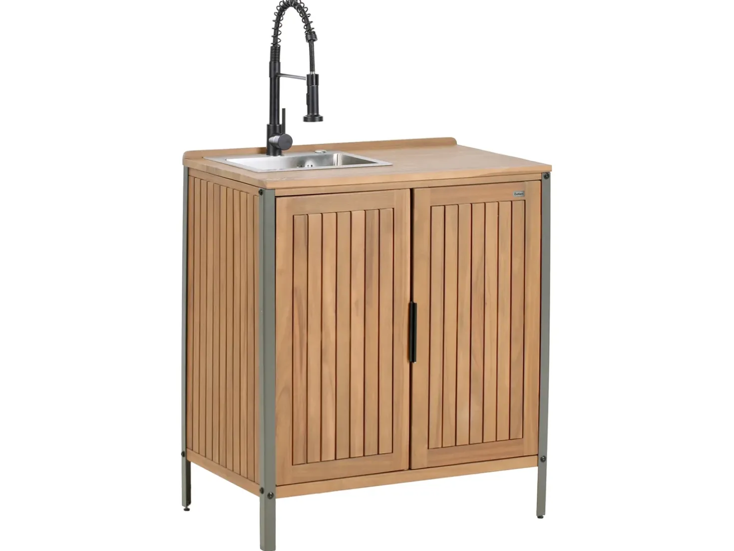 Set cucina da esterno 3 elementi con lavello IVREA Legno di acacia certificato Marrone/Nero