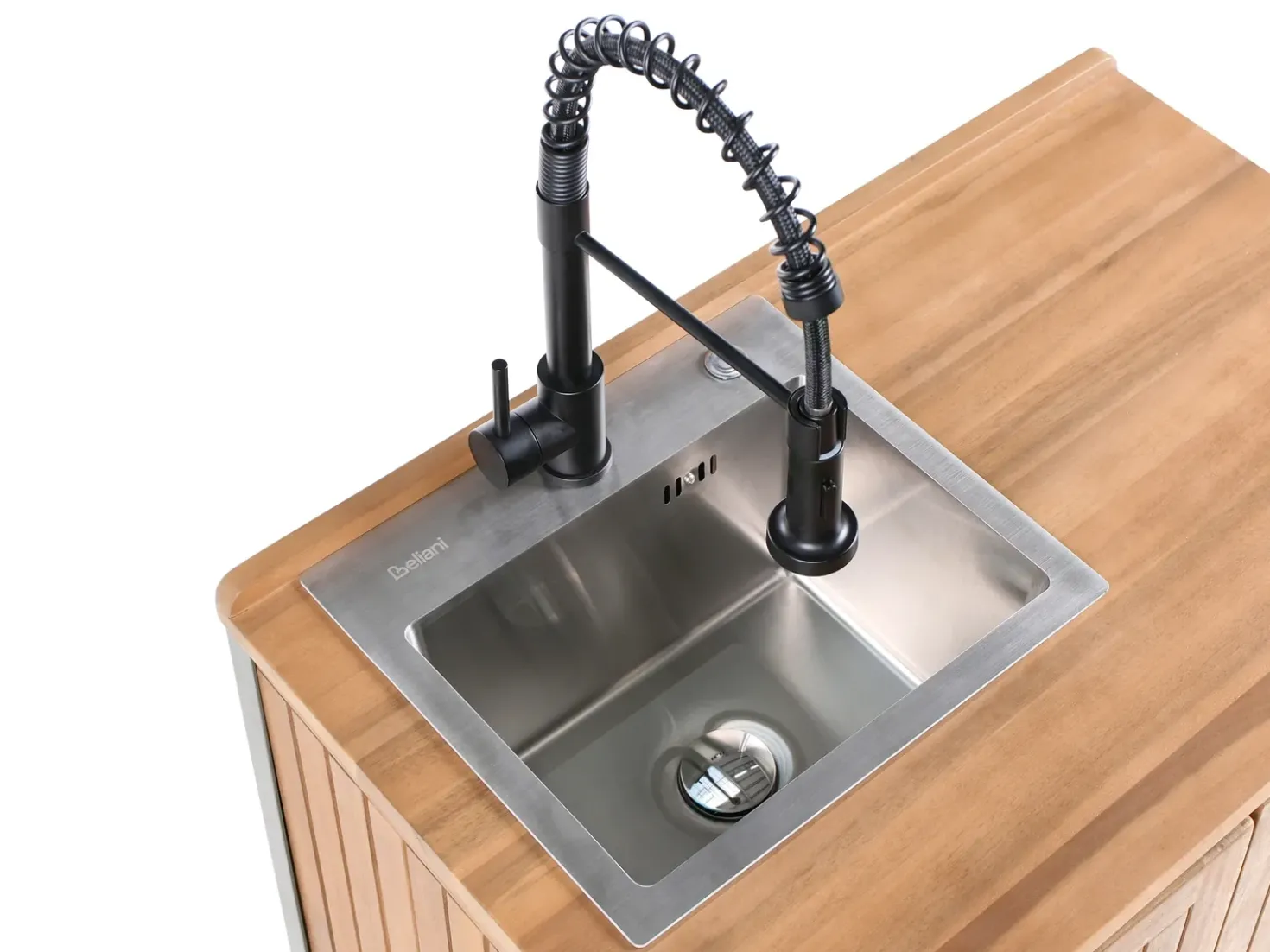 Set cucina da esterno 3 elementi con lavello IVREA Legno di acacia certificato Marrone/Nero