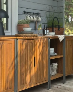 Set cucina da esterno 3 elementi con lavello IVREA Legno di acacia certificato Marrone/Nero