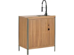 Set cucina da esterno 3 elementi con lavello IVREA Legno di acacia certificato Marrone/Nero