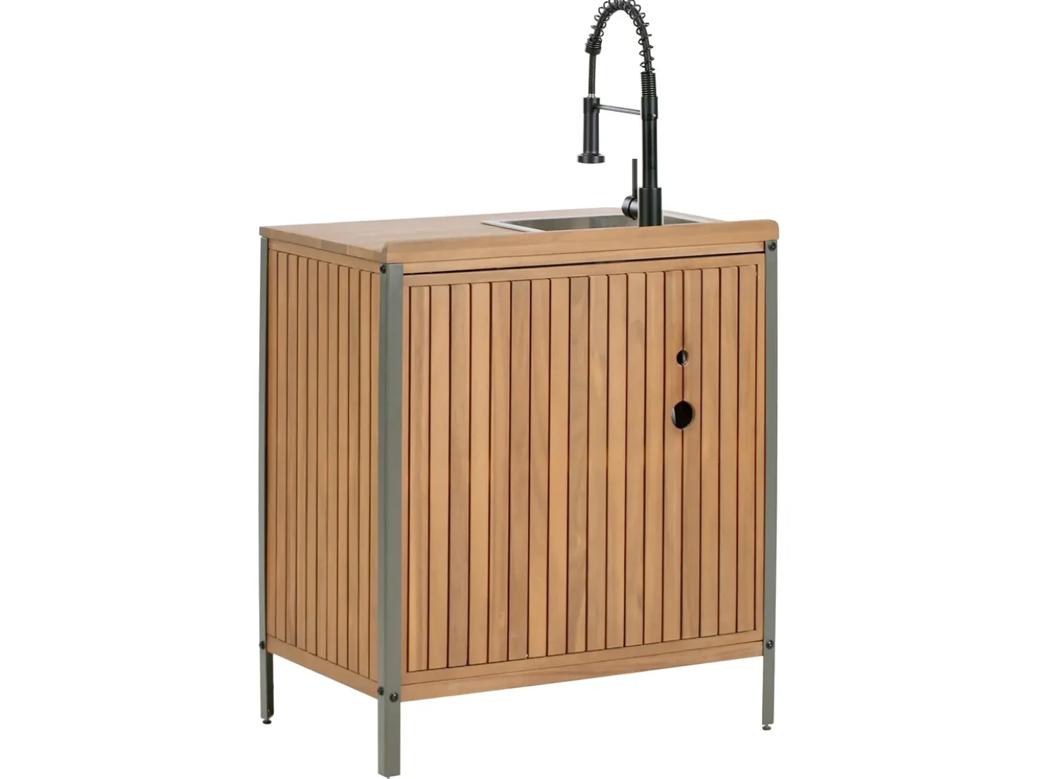 Set cucina da esterno 3 elementi con lavello IVREA Legno di acacia certificato Marrone/Nero