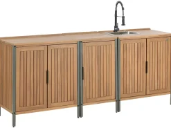 Set cucina da esterno 3 elementi con lavello IVREA Legno di acacia certificato Marrone/Nero