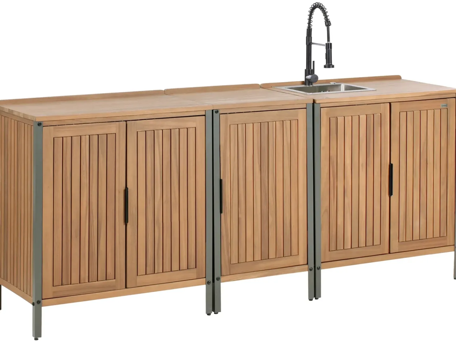 Set cucina da esterno 3 elementi con lavello IVREA Legno di acacia certificato Marrone/Nero