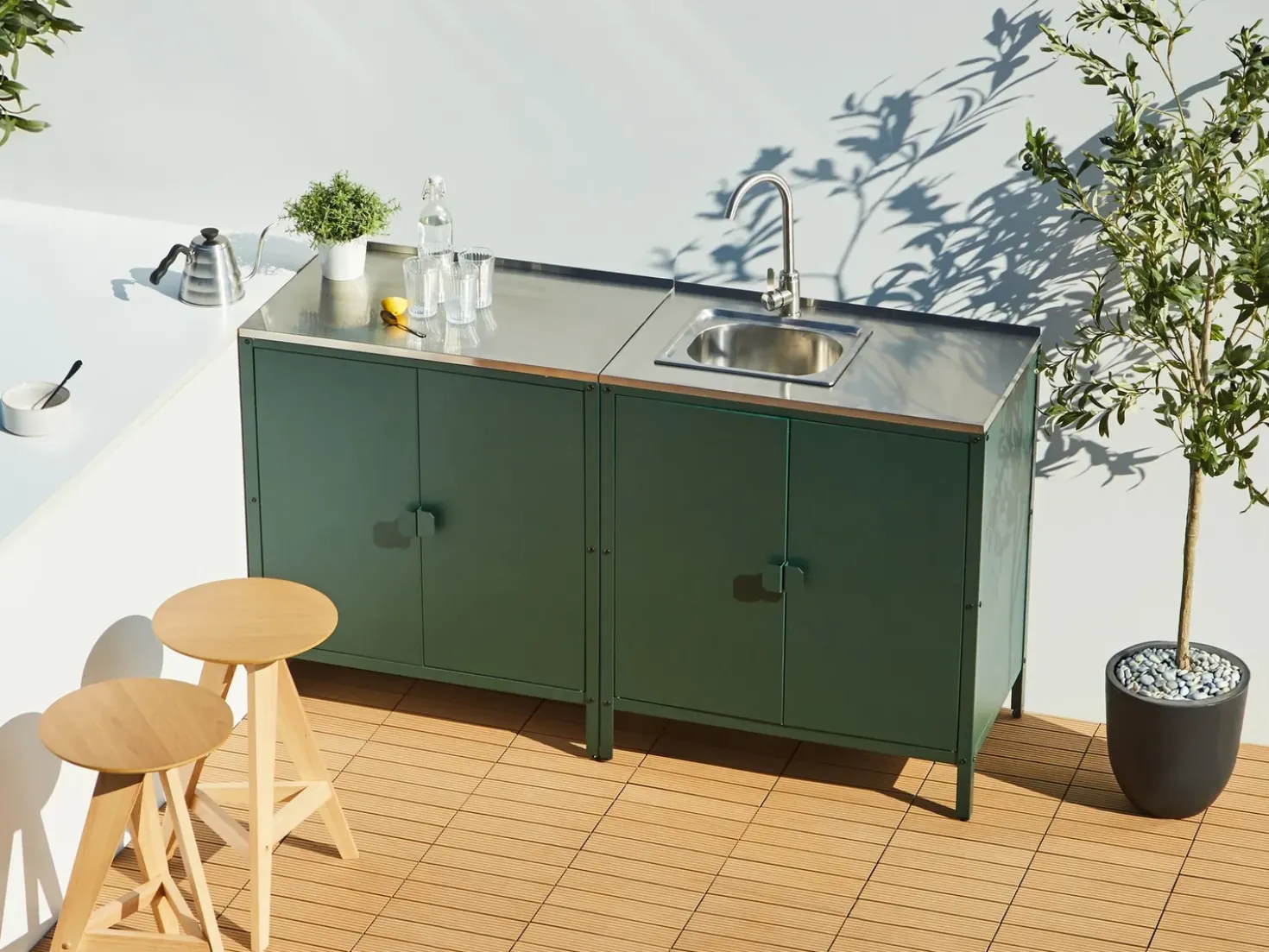 Set cucina da esterno 2 elementi con lavello VILAMA Metallo Verde