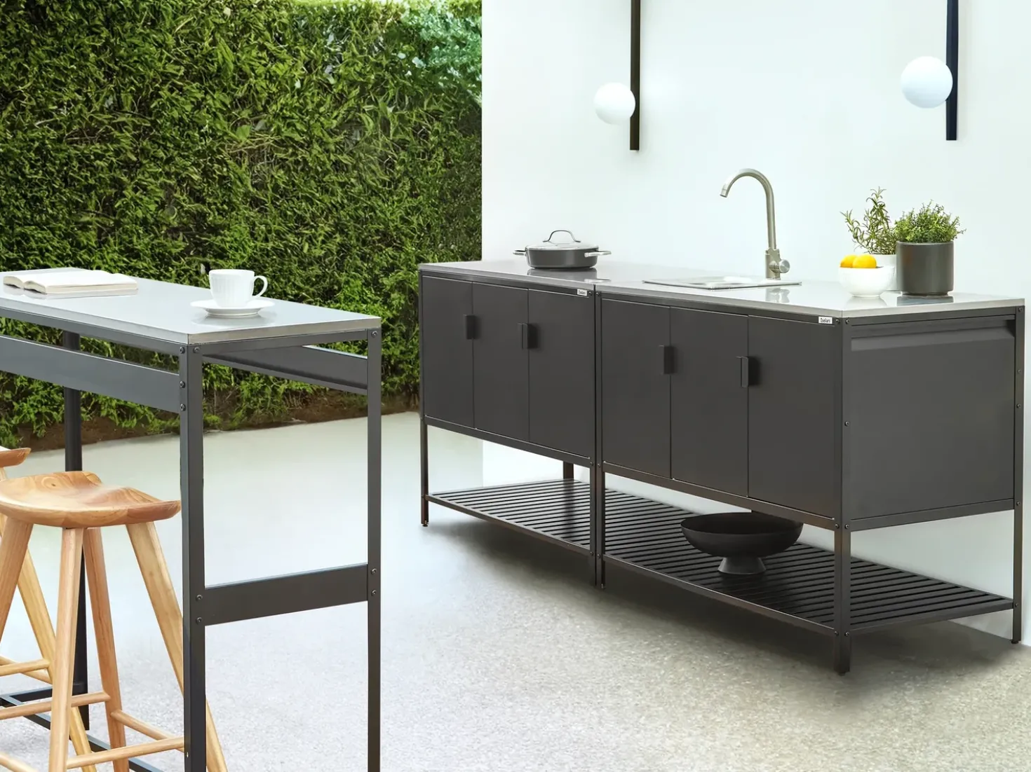Set cucina da esterno 3 elementi con lavello MAENZA Metallo Nero