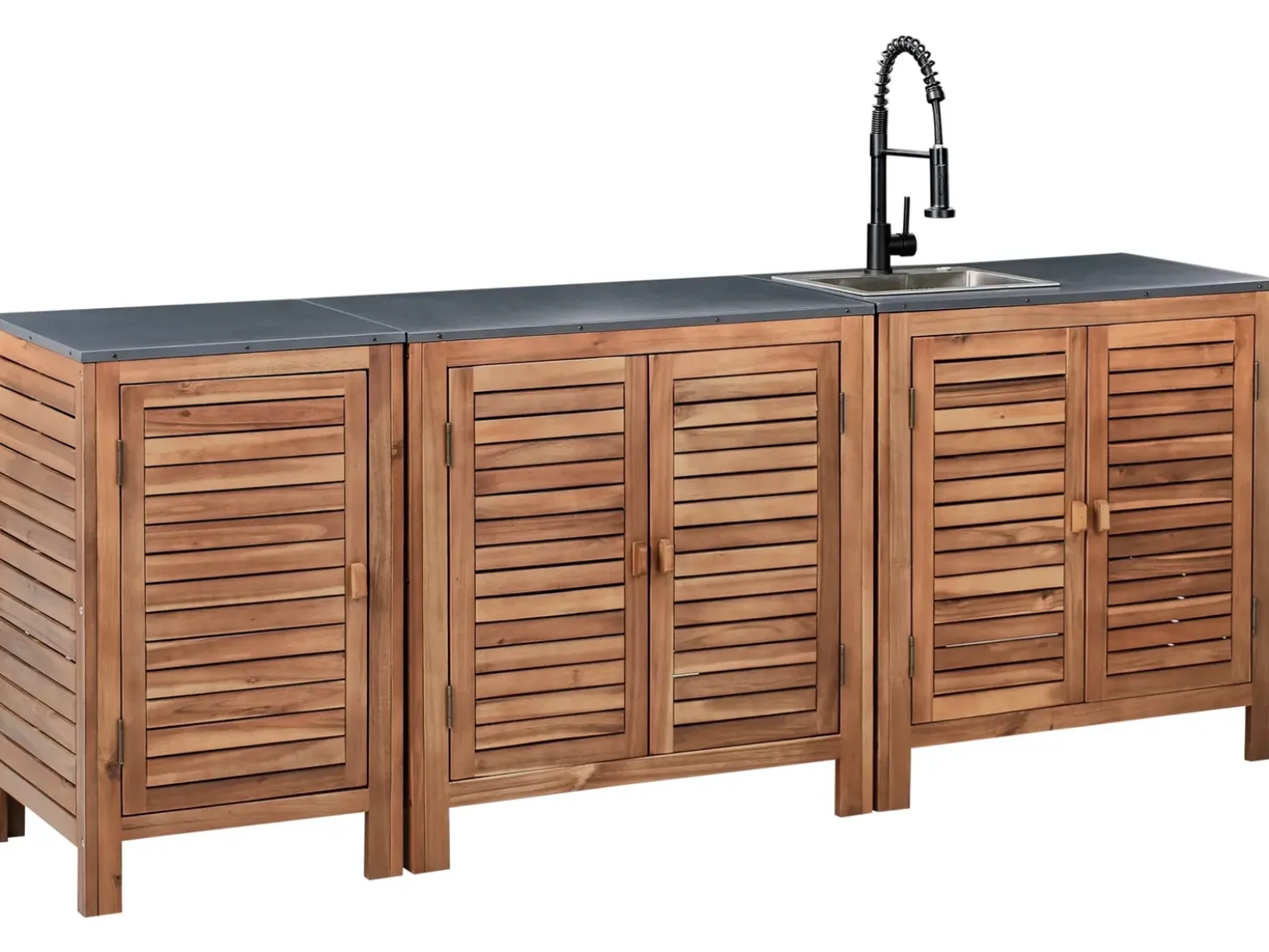 Set cucina da esterno 3 elementi con lavello BRUCOLI Legno d'acacia Marrone/Nero