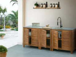 Set cucina da esterno 3 elementi con lavello BRUCOLI Legno d'acacia Marrone/Nero