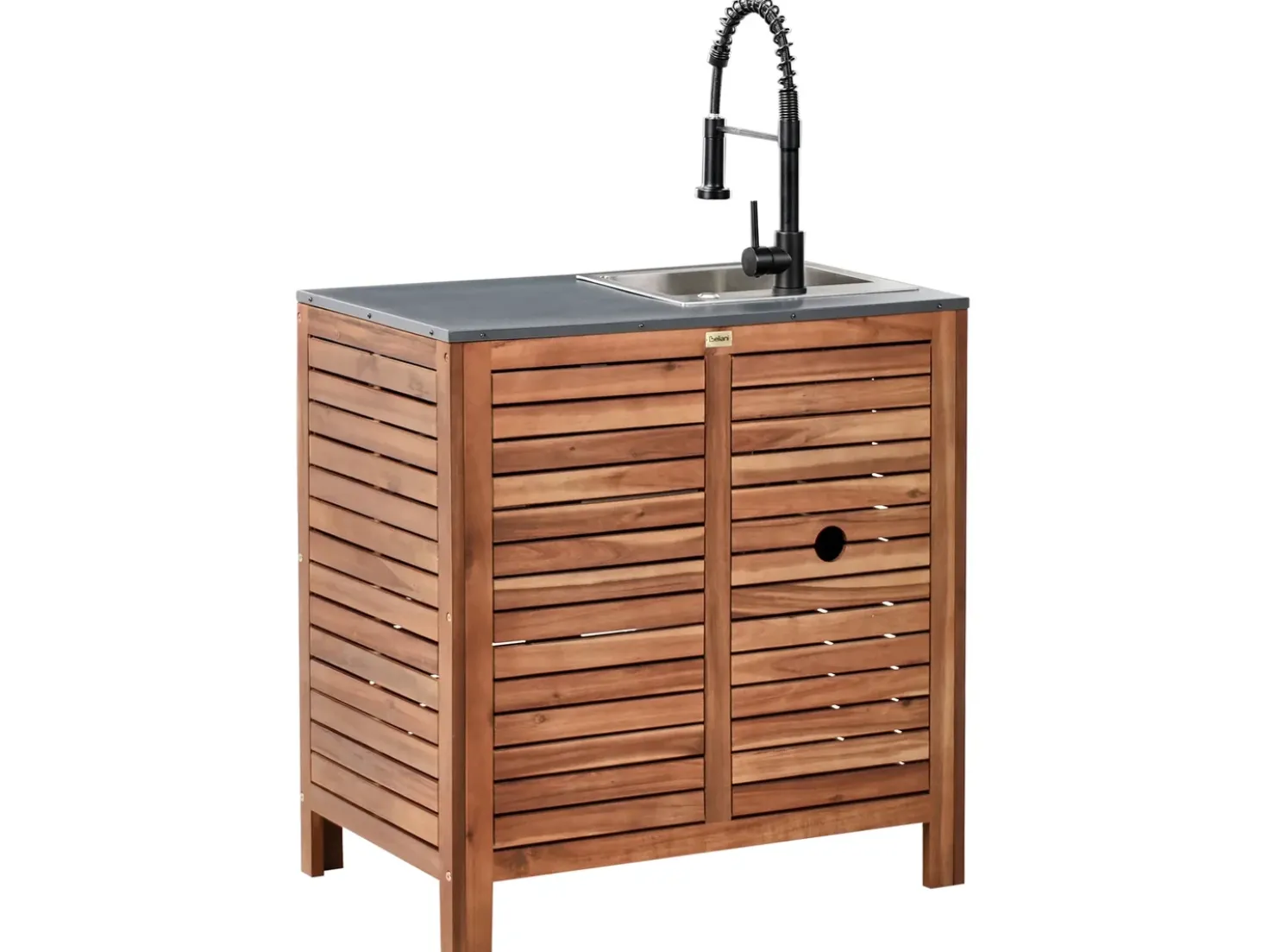 Set cucina da esterno 3 elementi con lavello BRUCOLI Legno d'acacia Marrone/Nero