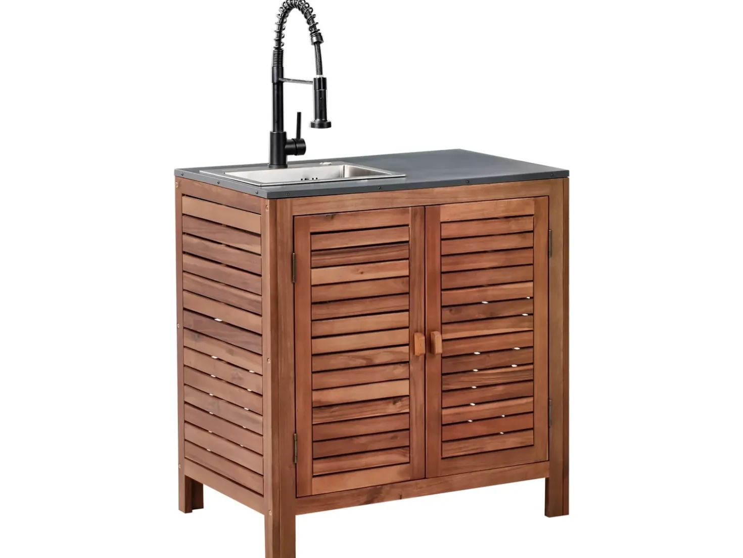 Set cucina da esterno 3 elementi con lavello BRUCOLI Legno d'acacia Marrone/Nero
