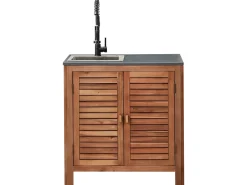Set cucina da esterno 3 elementi con lavello BRUCOLI Legno d'acacia Marrone/Nero