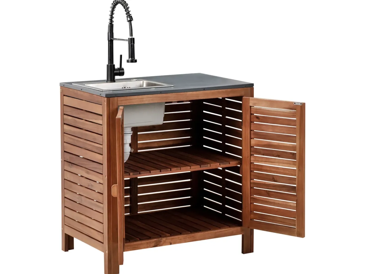 Set cucina da esterno 3 elementi con lavello BRUCOLI Legno d'acacia Marrone/Nero