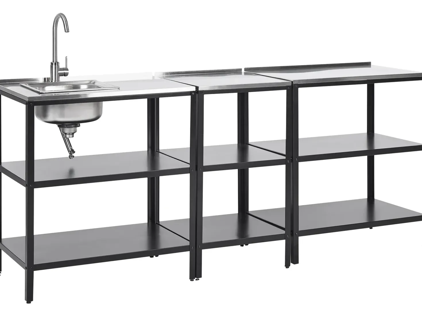 Set cucina da esterno 3 elementi con lavello VILAMA Metallo Nero