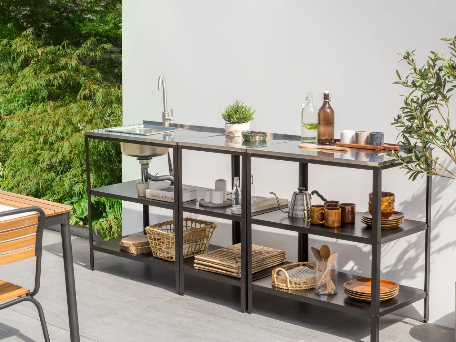 Set cucina da esterno 3 elementi con lavello VILAMA Metallo Nero