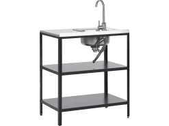 Set cucina da esterno 3 elementi con lavello VILAMA Metallo Nero