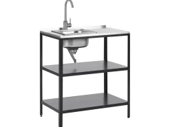 Set cucina da esterno 3 elementi con lavello VILAMA Metallo Nero