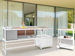 Set cucina da esterno 3 elementi con lavello ORTISEI Metallo Bianco