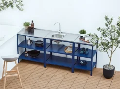 Set cucina da esterno 3 elementi con lavello VILAMA Metallo Blu
